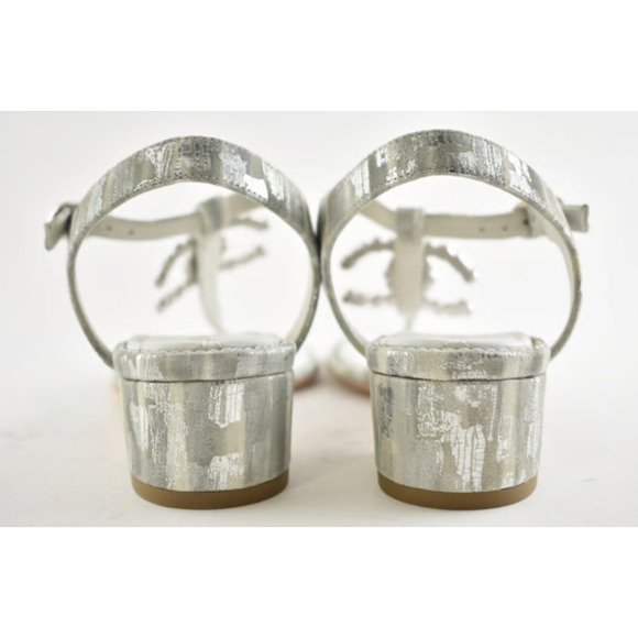 Chanel 20P White Silver CC Logo Mule Strap Thong Sandal Block Heel Flat 36.5c - Picture 3 of 12